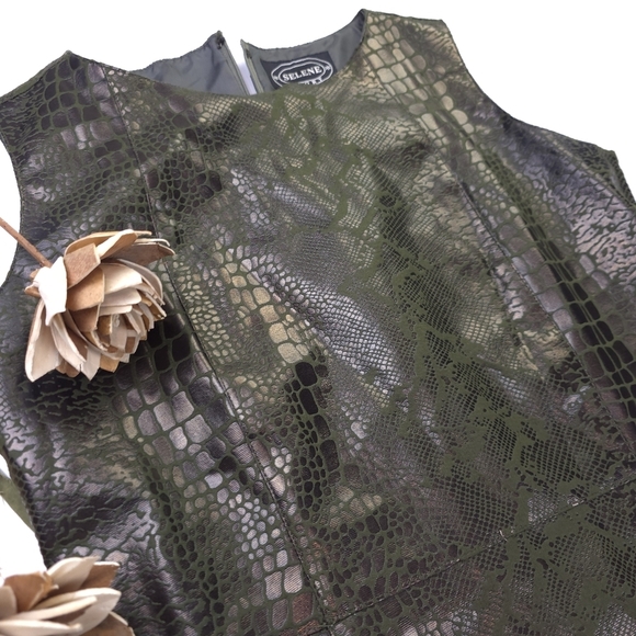 Selene Elegant Green Embossed Sleeveless Dress M - Picture 6 of 11